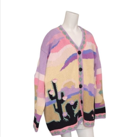 VTG Storybook Knits HANDKNIT Sweater Cardigan Southwestern Cactus - Picture 2 of 14